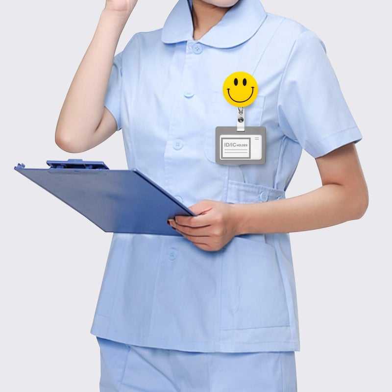 Finex 4 Pcs Set Emoji Smiling Face Badge ID Clip Reel Retractable Holder Office Work Nurse Name Badge Tag Clip On Card Holders Cute - 30 inch Cord Extension - Image 5